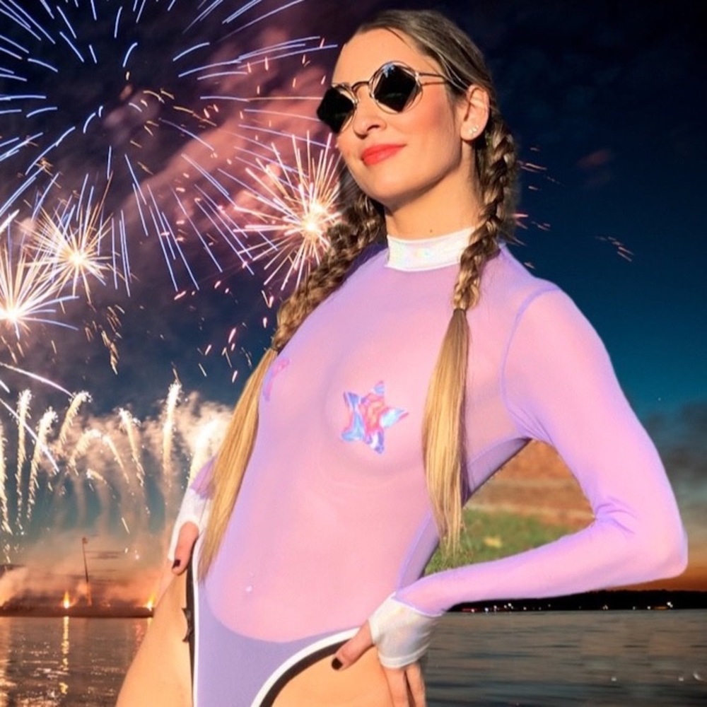 Sheer lavender purple Bodysuit. Halloween or festival